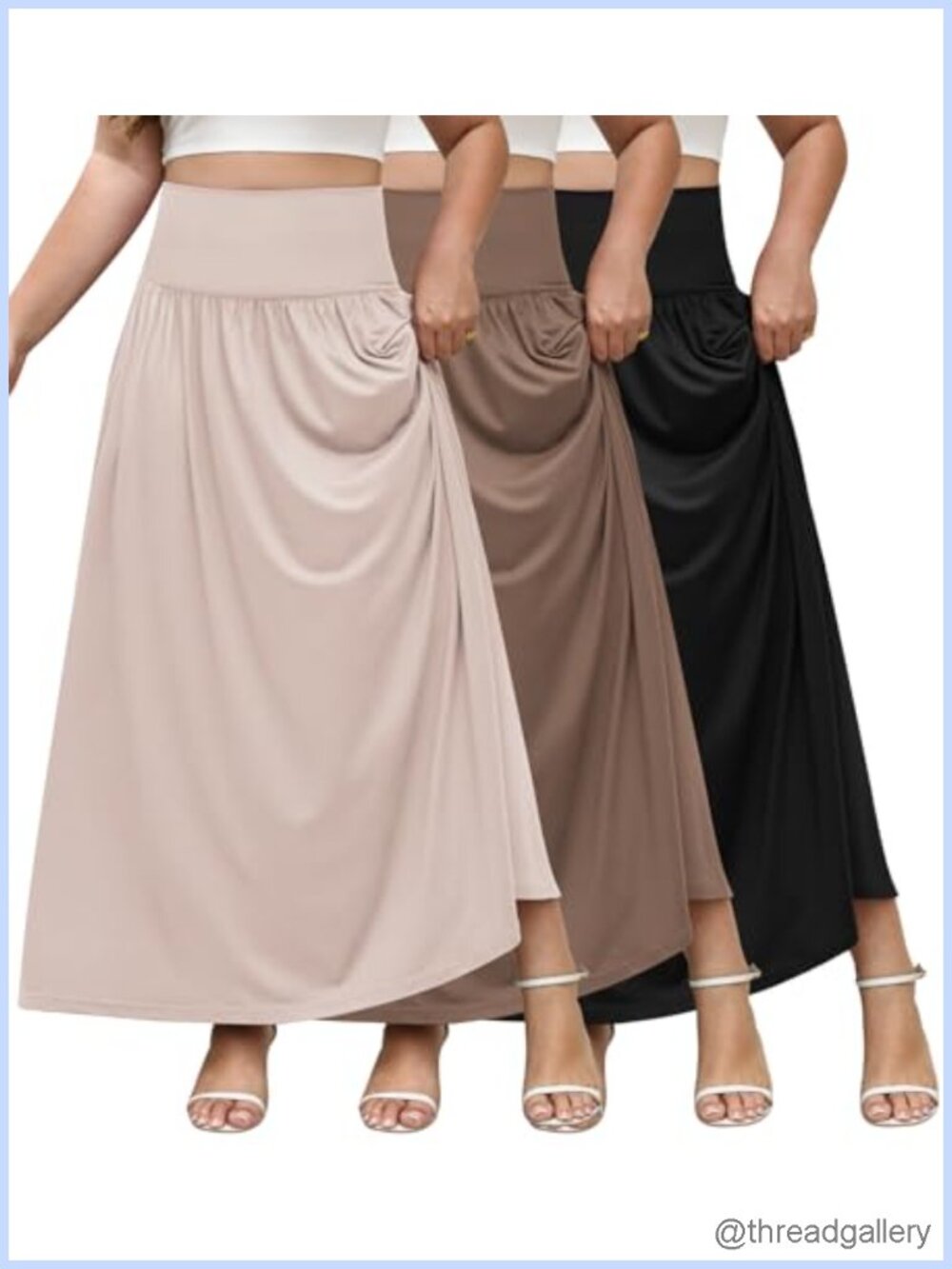3 Pack Pleated A-Line Maxi Skirts for Women Plus Size High Waist Flowy Pockets